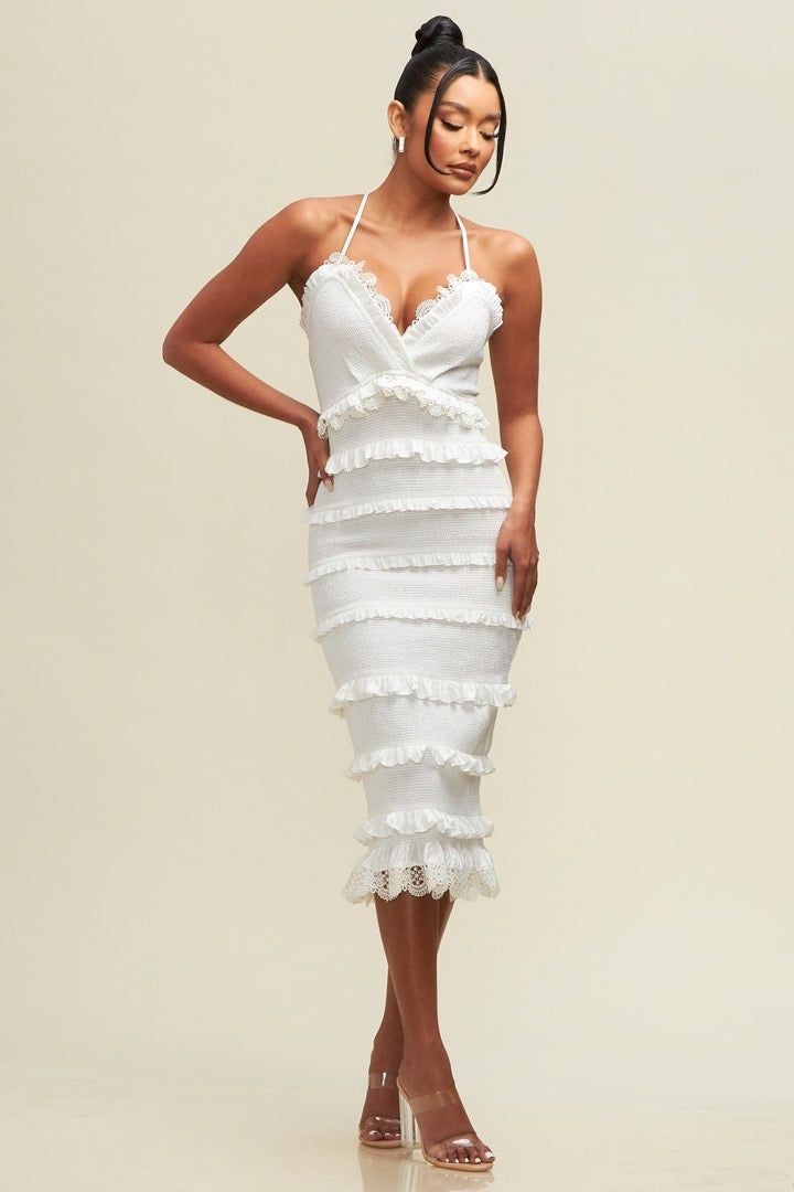 bodycon smocked dress Cream Floral Square Neck Smocked Bodycon Dress