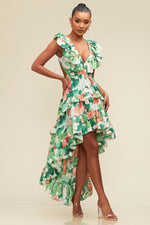 Load image into Gallery viewer, SUMMER FLOWER RUFFLE DRESS
