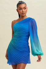 Load image into Gallery viewer, Azure Elegance One-Shoulder Dress
