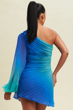 Load image into Gallery viewer, Azure Elegance One-Shoulder Dress
